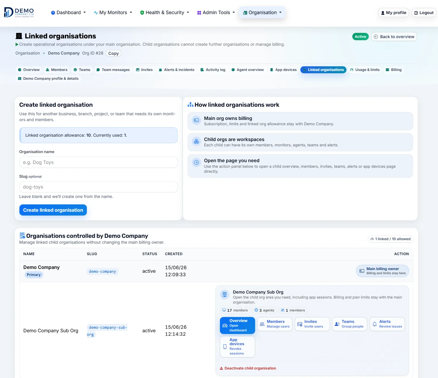 Linked organisations page
