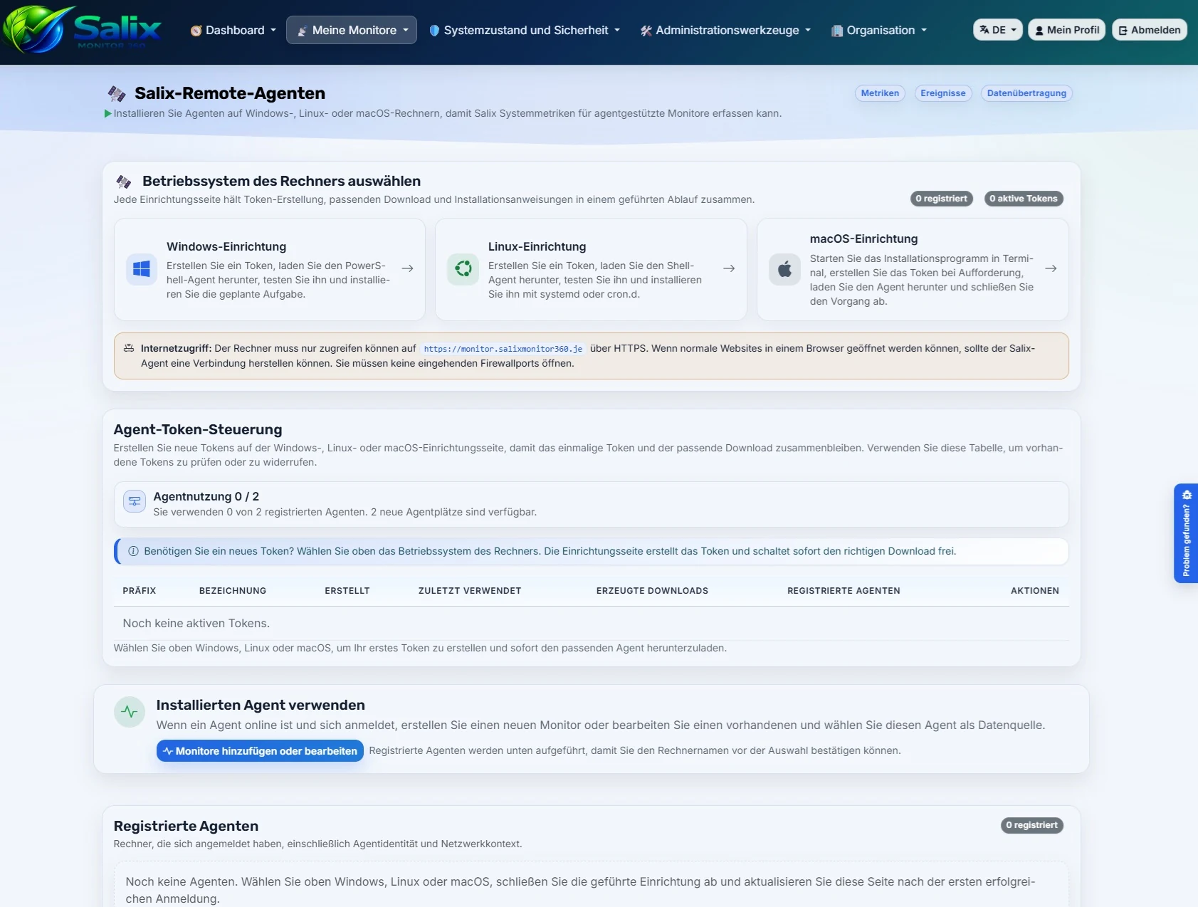 Agenten-Seite in Salix Monitor 360
