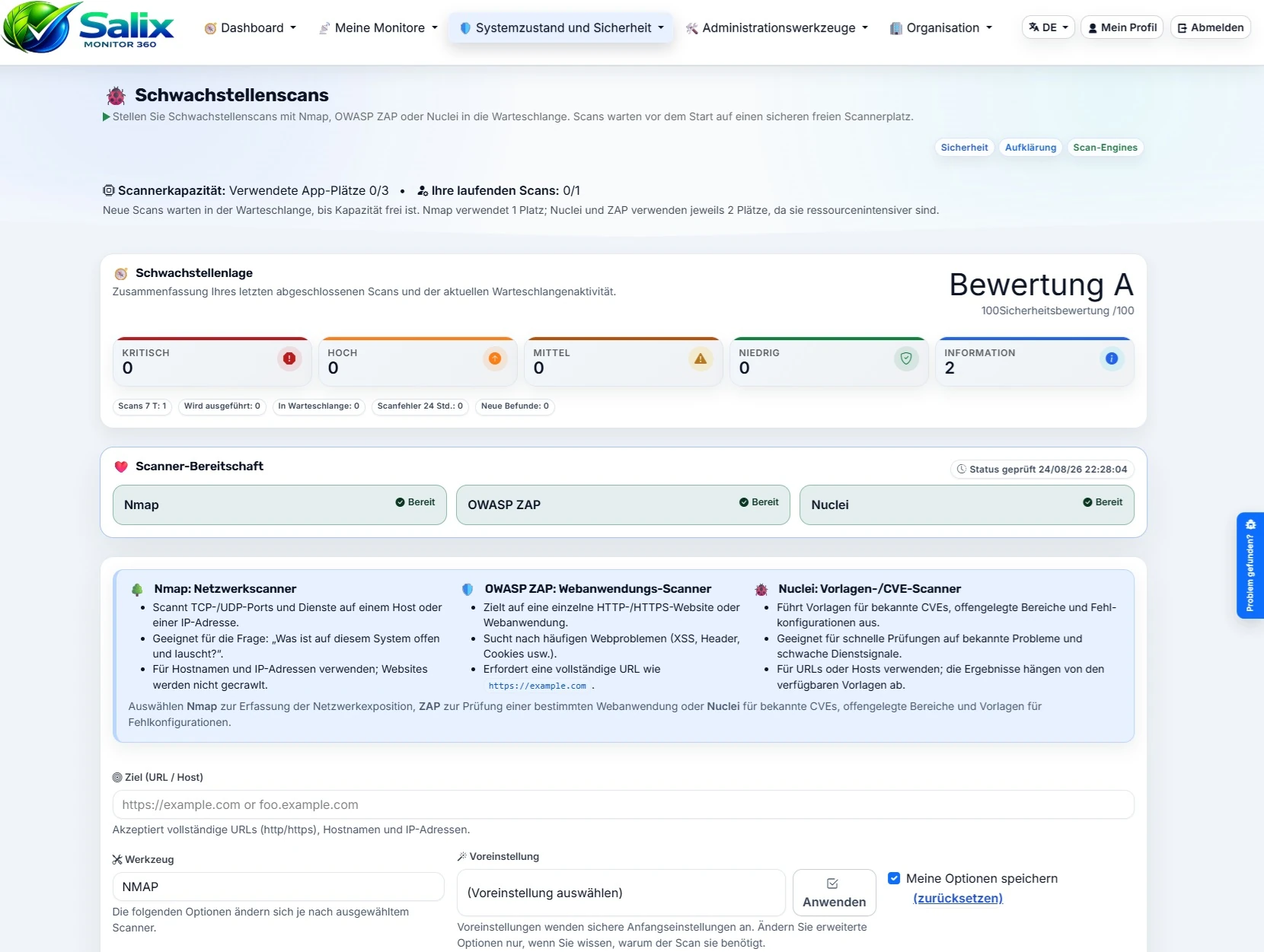 Seite für Schwachstellenscans in Salix Monitor 360