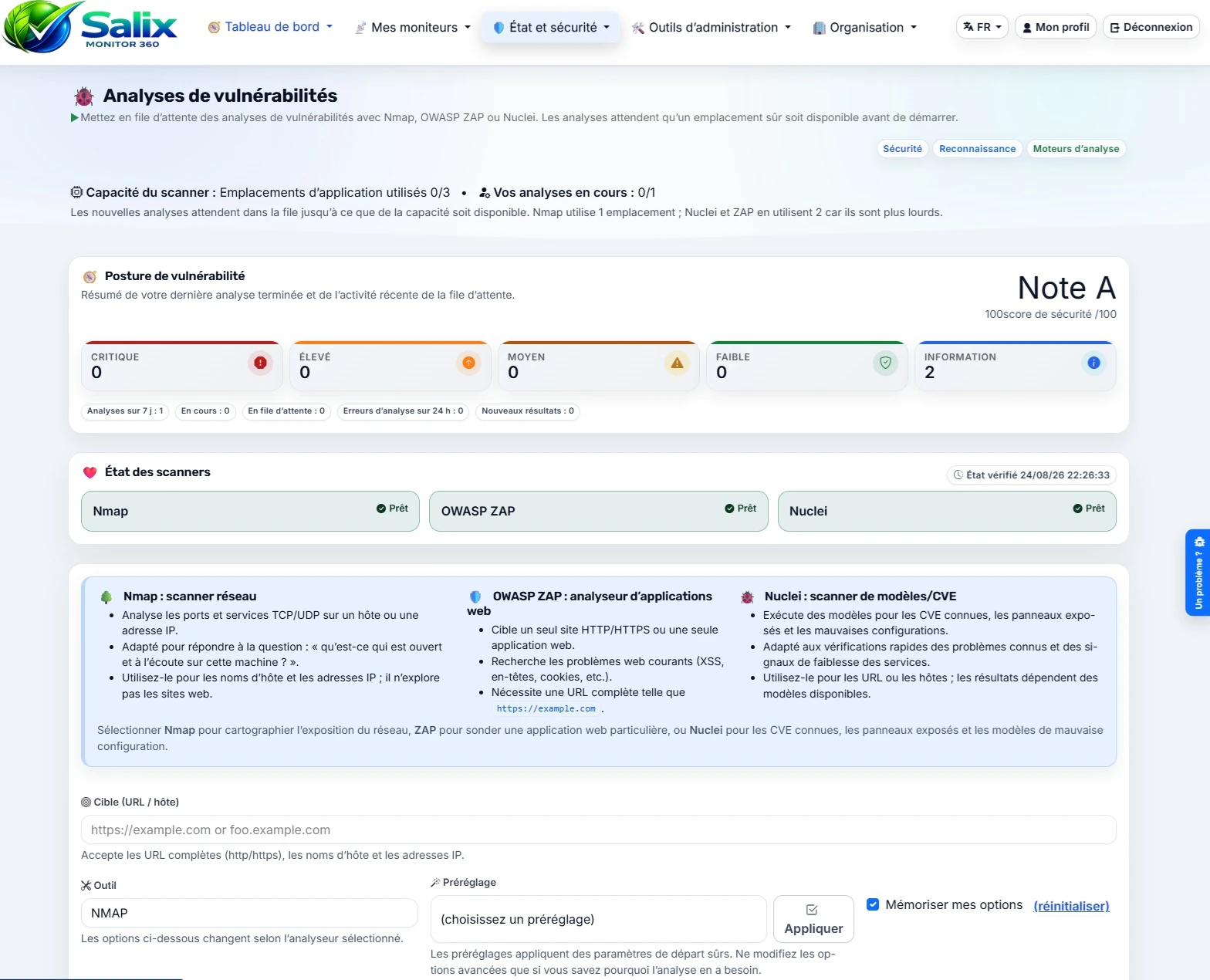 Page des analyses de vulnérabilités dans Salix Monitor 360