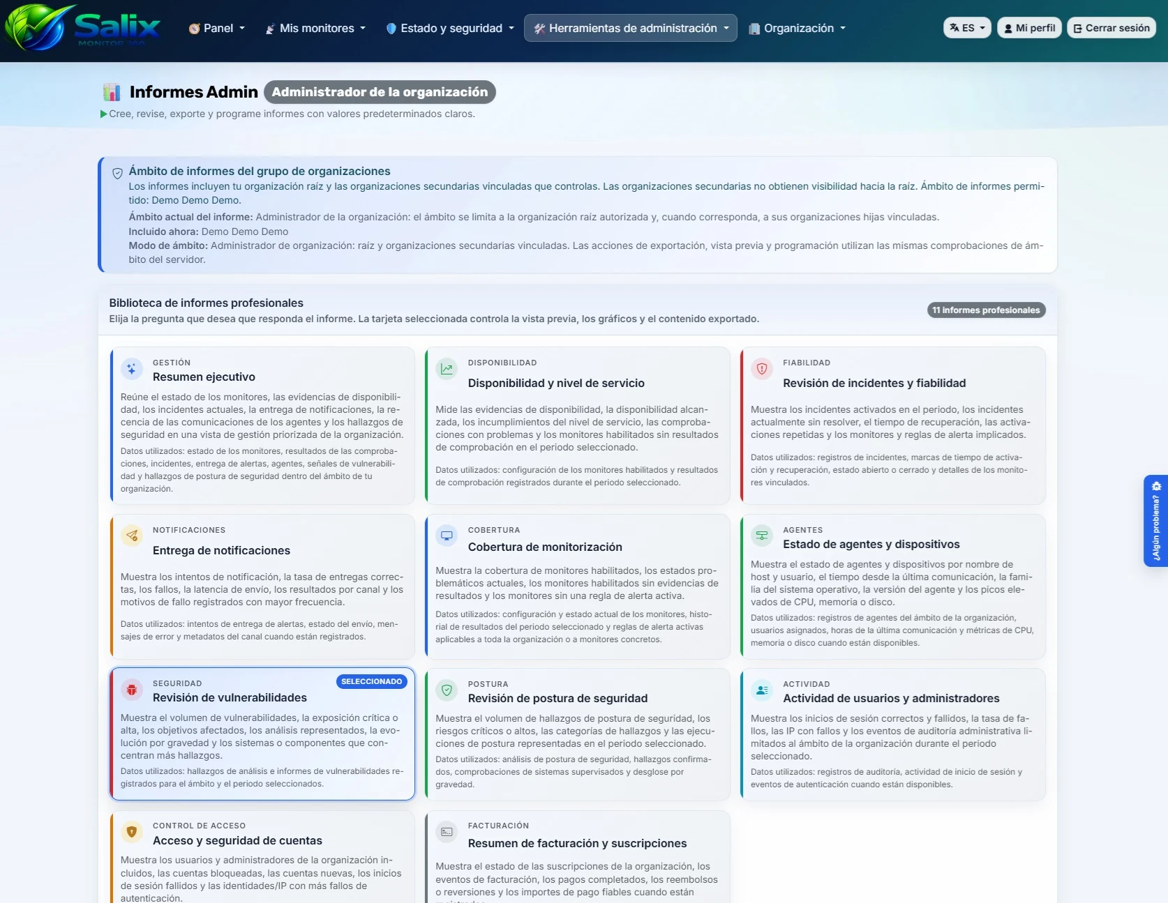 Captura de los informes en Salix Monitor 360