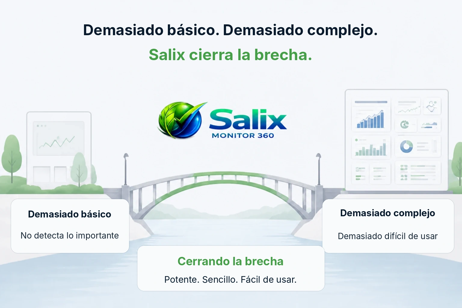 Por qué existe Salix Monitor 360, ilustración del puente en tema claro